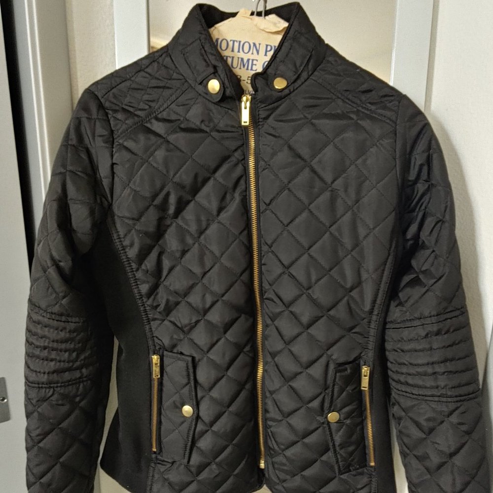 NWOT So Cool! Quilted Moto Style Puffer Jacket Elastic Side Panels